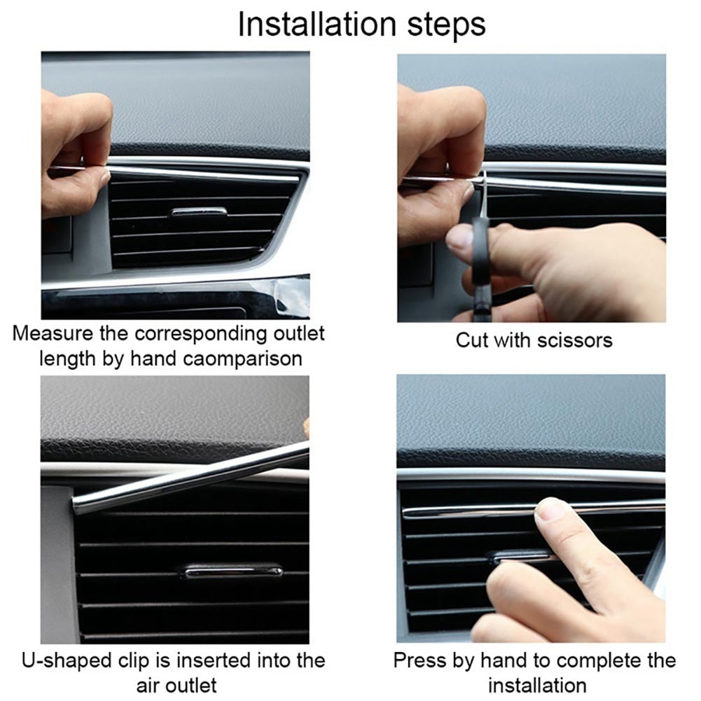 10Pcs/set - 20cm Universal  Car Air Conditioner Outlet Decorative U Shape Molding Trim Strips Décor Car Styling Accessories
